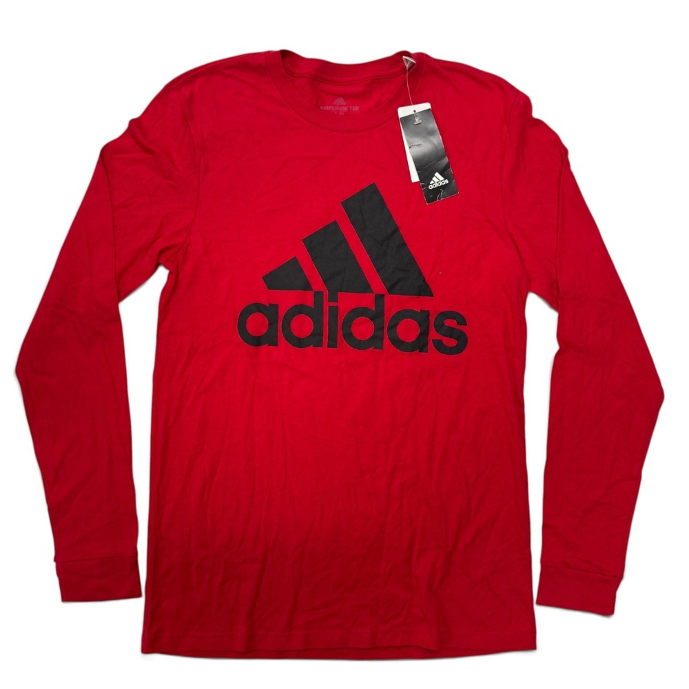 Adidas Mens Amplifier Tee Long Sleeve Shirt Red Black Logo HB6447 Small NWT